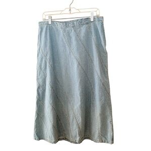 Vintage 90s Light Blue Denim A-Line Maxi Skirt Y2K Seaming Boho Prairie Size 10